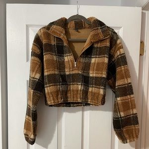 Brown Plaid Crop Jacket